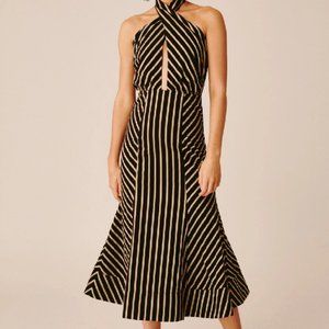 NWOT High As Hope Midi Dress In Black Stripe